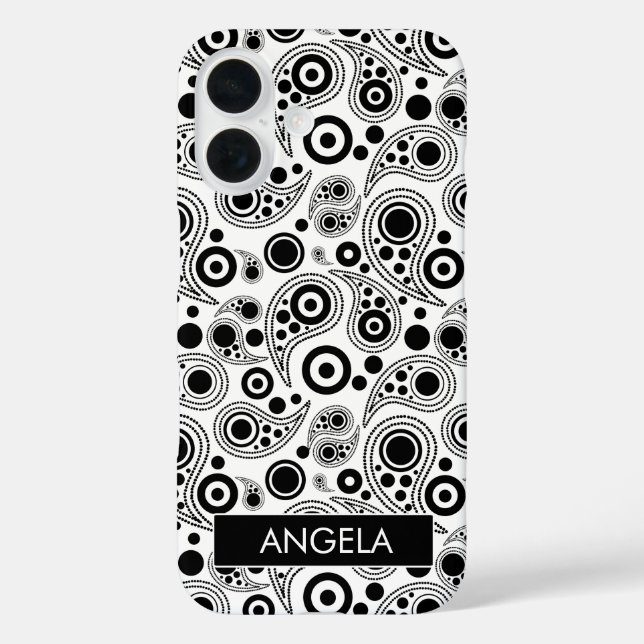 Black on White circle dots paisley style pattern Case-Mate iPhone Case (Back)
