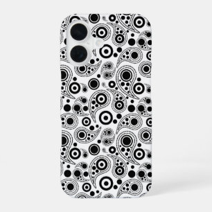 Black on White circle dots paisley style pattern iPhone 16 Case
