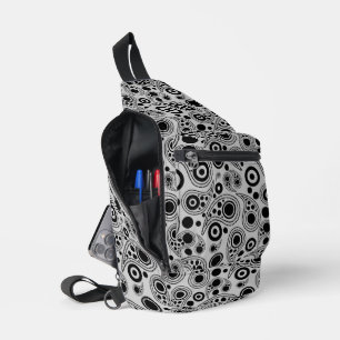 Black on White circle dots paisley style pattern Sling Bag