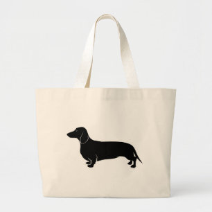 Black on White Dachsund Large Tote Bag