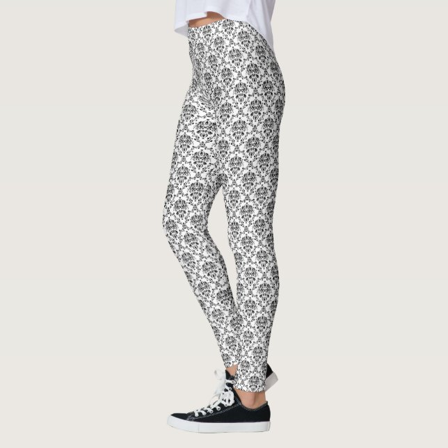 Black on White Damask Leggings (Left)