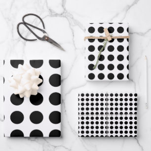 Black on White Different Size Horiz. Polka Dots Wrapping Paper Sheet