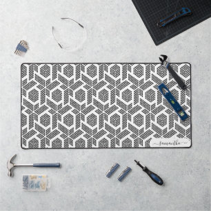 Black on white dots geometric pattern desk mat
