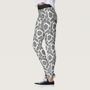 Black on white dots geometric pattern leggings