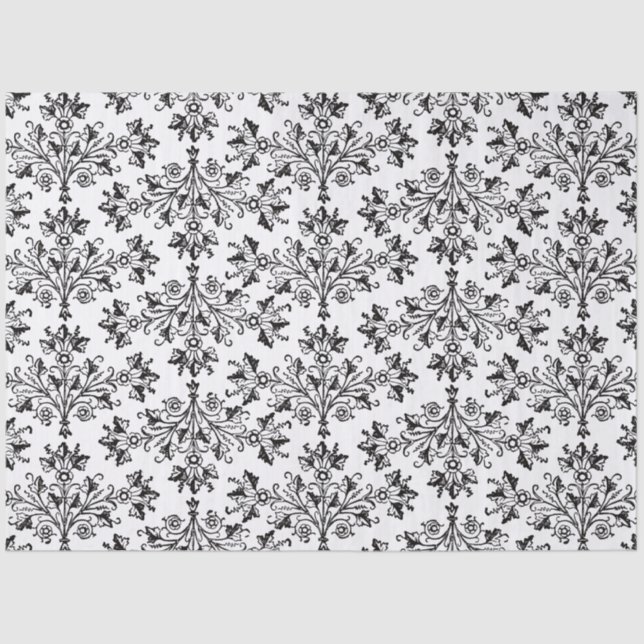Black on White Elegant Floral Damask Tissue Paper (Front)
