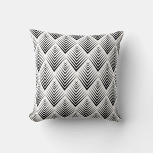 Black on White Fan Flowers Art Deco Pattern    Cushion