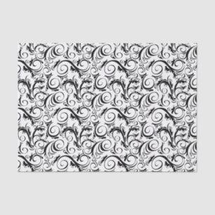 Black on White Floral Wisps, Stripes & Monogram Tissue Paper