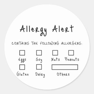Black on White Food Safety Allergy Alert  Classic Round Sticker