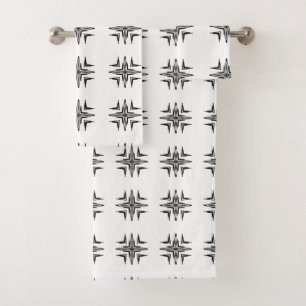 Black on white geometric design bath towel set