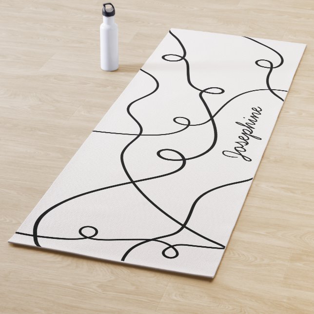 Black On White Geometric Loops Pattern And Name Yoga Mat (In Situ)