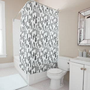 Black on White Inky Rounded Lines Pattern Shower Curtain