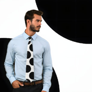 Black on White Large Circles Tie