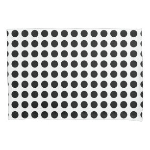 Black on White Large Size Horizontal Polka Dots Pillowcase