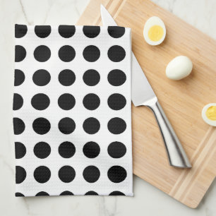 Black on White Large Size Horizontal Polka Dots Tea Towel