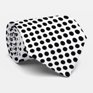 Black on White Large Size Horizontal Polka Dots Tie