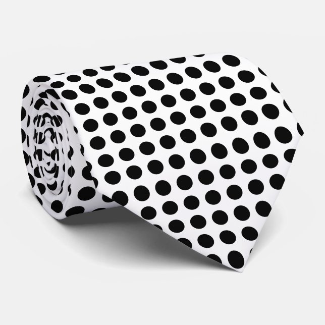Black on White Large Size Horizontal Polka Dots Tie (Rolled)