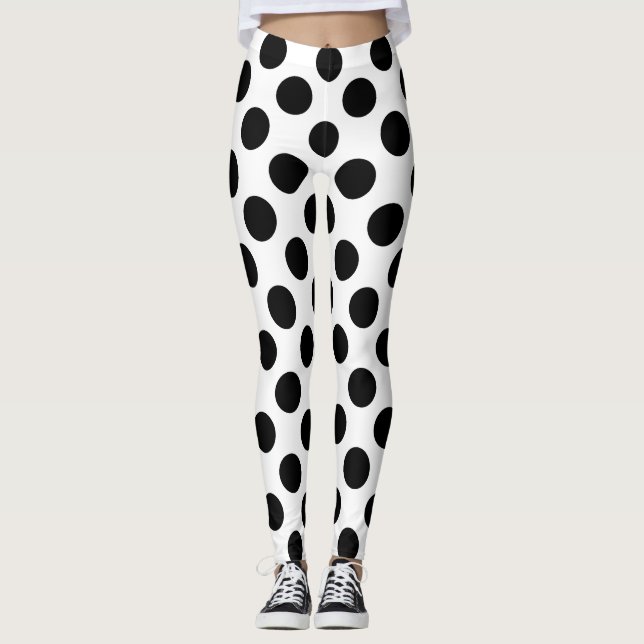 Black on White Large Size Polka Dots Leggings (Front)