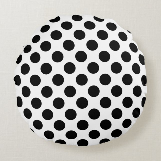 Black on White Large Size Polka Dots Round Cushion (Front)