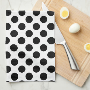 Black on White Large Size Polka Dots Tea Towel