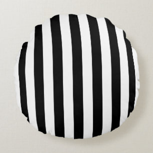 Black on White Large Size Stripes Round Cushion