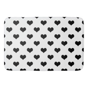 Black On White Lovely Hearts Design Bath Mat