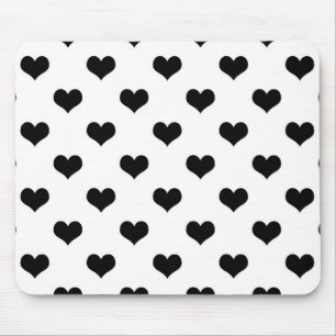 Black On White Lovely Hearts Design Mouse Mat