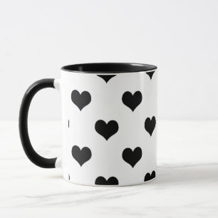 Black On White Lovely Hearts Design  Mug