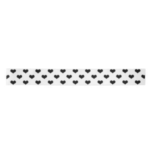 Black On White Lovely Hearts Design Satin Ribbon