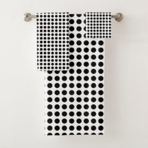 Black on White Medium Size Horizontal Polka Dots Bath Towel Set