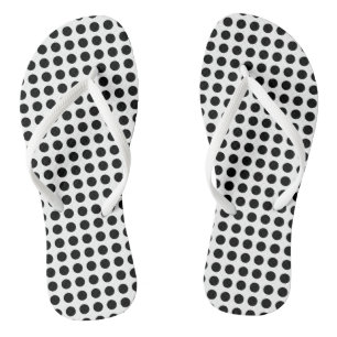 Black on White Medium Size Horizontal Polka Dots Flip Flops