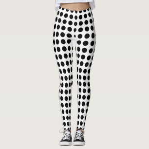 Black on White Medium Size Horizontal Polka Dots Leggings