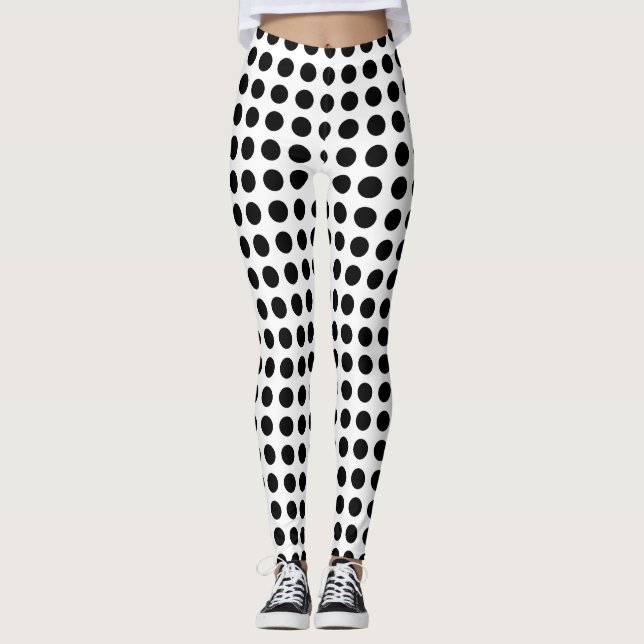 Black on White Medium Size Horizontal Polka Dots Leggings (Front)