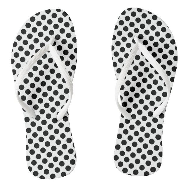 Black on White Medium Size Polka Dots Flip Flops (Footbed)