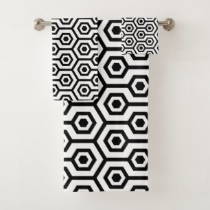 Black On White Octagon Geometric Pattern Bath Towel Set