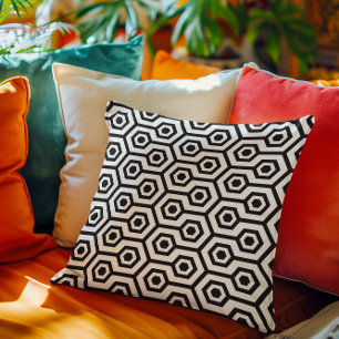 Black On White Octagon Geometric Pattern Cushion