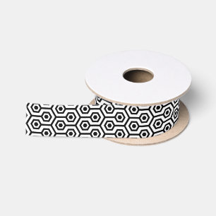Black On White Octagon Geometric Pattern Satin Ribbon
