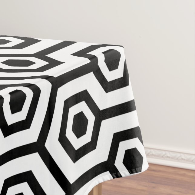 Black On White Octagon Geometric Pattern Tablecloth (In Situ)