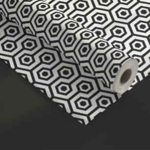 Black On White Octagon Geometric Pattern Wrapping Paper