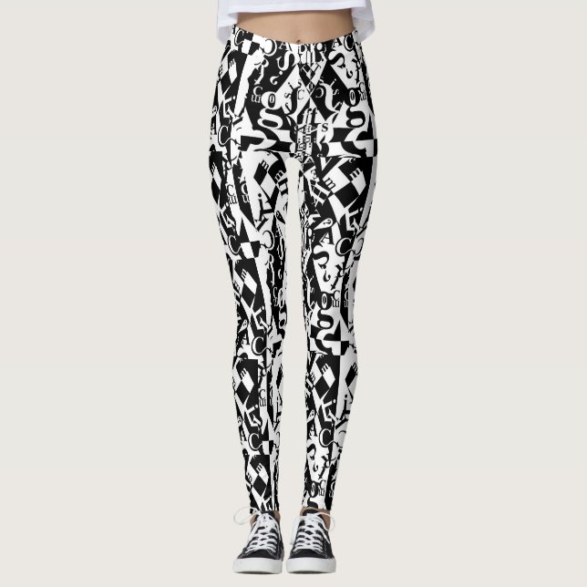 black on white on black leggings (Front)