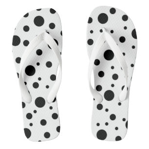 Black on White Polka Dot Pattern Flip Flops