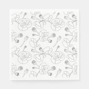 Black on White Poppies Napkin