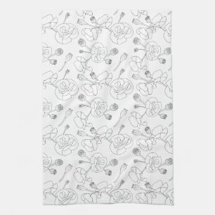 Black on White Poppies Tea Towel