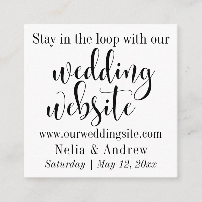 Black on White Pretty Typography Wedding Website Enclosure Card (Front)