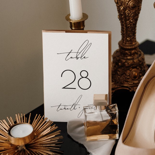Black on White Script Stylish Wedding Table Number (Creator Uploaded)