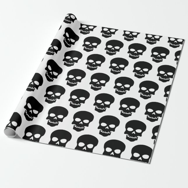 Black on White Skulls Wrapping Paper (Unrolled)