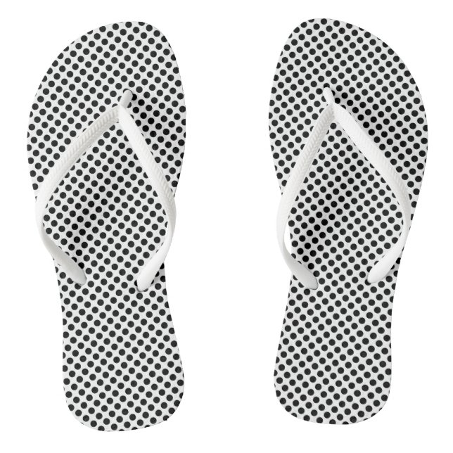 Black on White Small Size Polka Dots Flip Flops (Footbed)
