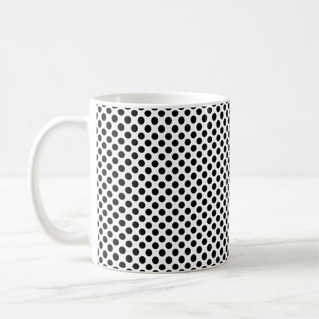 Black on White Small Size Polka Dots Pattern Coffee Mug (Left)