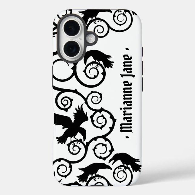 Black on White Witch Gothic Victorian Raven Goth Case-Mate iPhone Case (Back)