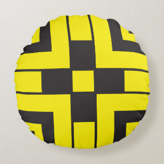 black on yellow abstract background round cushion