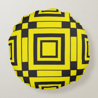 black on yellow abstract background round cushion